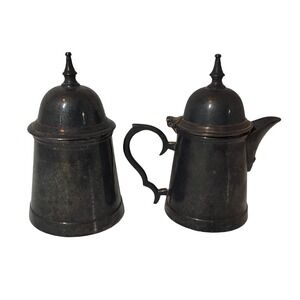 Vintage Cream and Sugar Set Made In‎ India Silver Plated Hinged Lids Five Inches